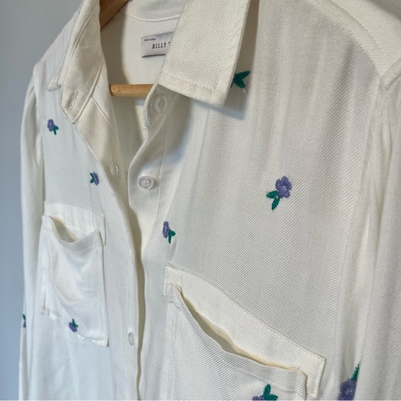 Billy T White Daisy Button Down Embroidered Floral Shirt - Picture 7 of 15